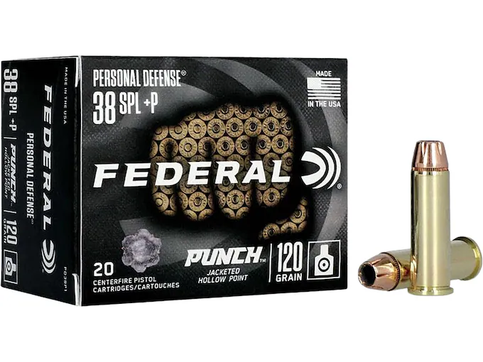 Federal Personal Defense Punch 38 Special +P Ammo 120 Grain Jacketed Hollow Point 200