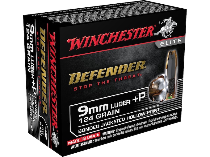 Winchester Defender 9mm Luger +P Ammo 124 Grain Winchester PDX1 Bonded Jacketed Hollow Point 200 rounds Direct