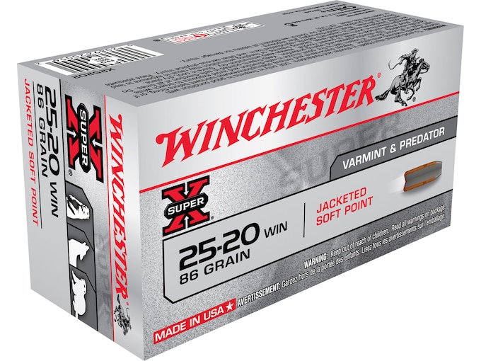 In Stock: Winchester Super X 25-20 WCF Ammo 86 Grain Jacketed Soft Point Box of 50