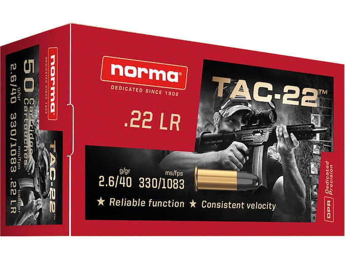 Norma TAC-22 Ammunition 22LR 40 Grain Lead Round Nose Direct