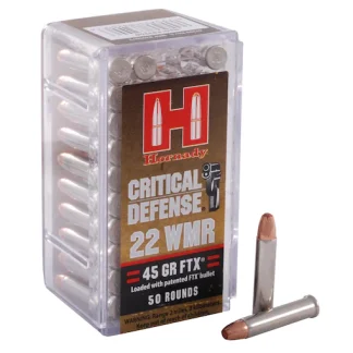 Real Hornady Critical Defense 22 Winchester Magnum Rimfire (WMR) Ammo 45 Grain Hornady FTX Polymer Tip