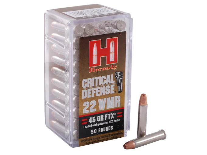 Hornady Critical Defense 22 Winchester Magnum Rimfire (WMR) Ammo 45 Grain Hornady FTX Polymer Tip
