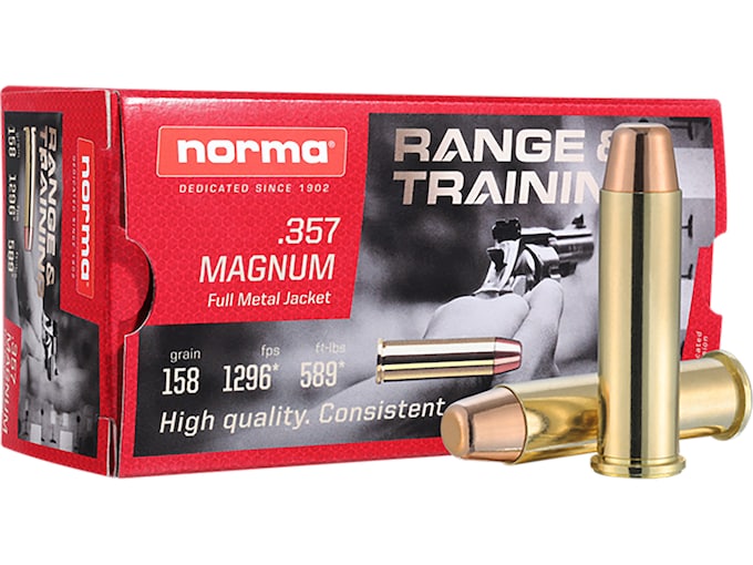 Norma Range & Training 357 Magnum Ammo 158 Grain Full Metal Jacket 500 rounds - Fast Ship