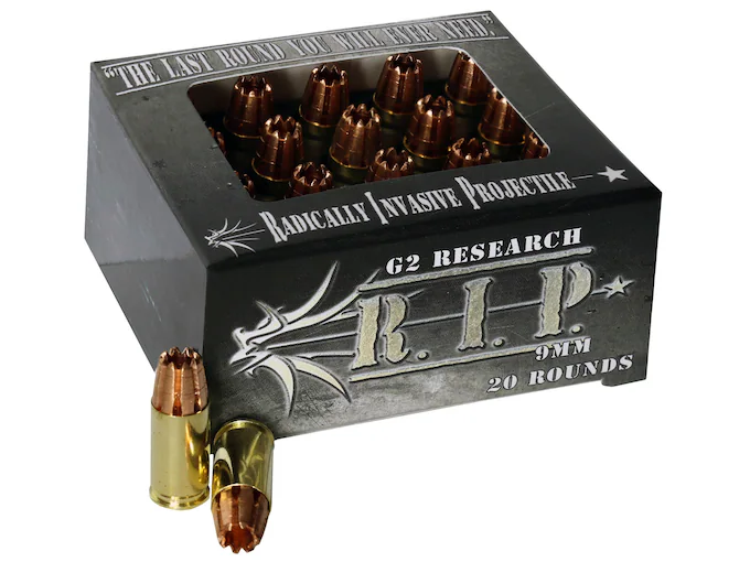 Shop G2 Research R.I.P. 9mm Luger Ammo 92 Grain G2 R.I.P. Fragmenting Hollow Point Lead Free Box of 100 rounds